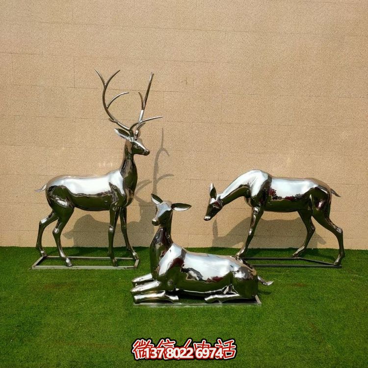 精致不銹鋼戶(hù)外雕塑，梅花鹿增添公園草坪魅力