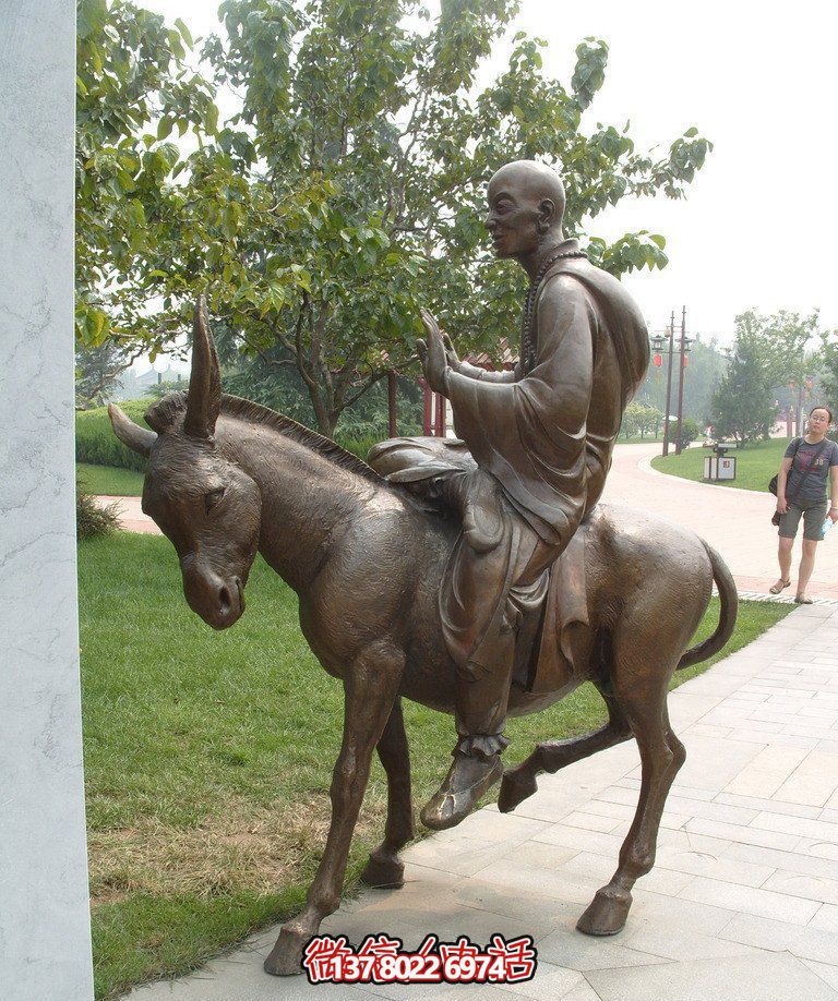 銅雕塑和尚著毛驢騎，精美雕塑，祥和園林