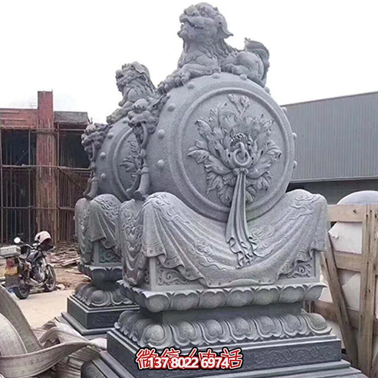 精美大理石石雕抱鼓雕塑，添彩戶外園林景觀