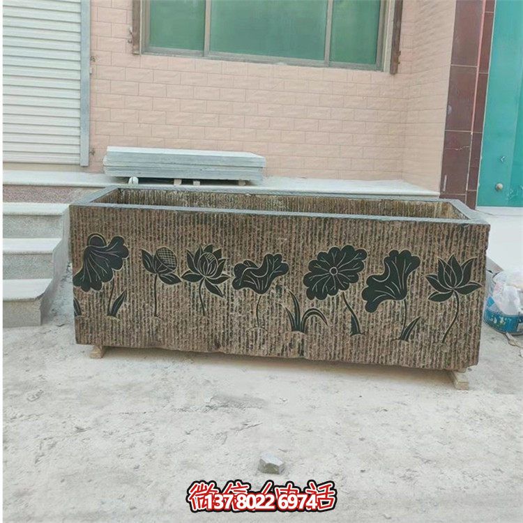 精美花崗巖石雕石缸，裝飾庭院仿古養(yǎng)魚(yú)及擺件