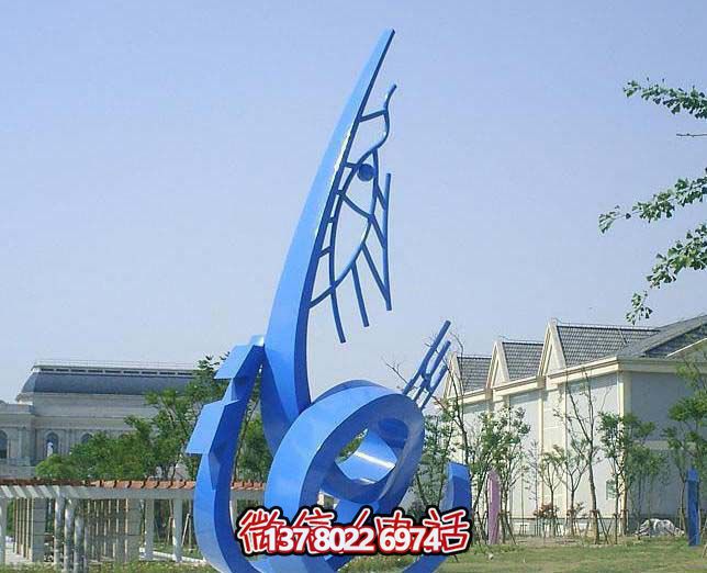 藍(lán)色不銹鋼魚雕塑，簡(jiǎn)約裝飾街道