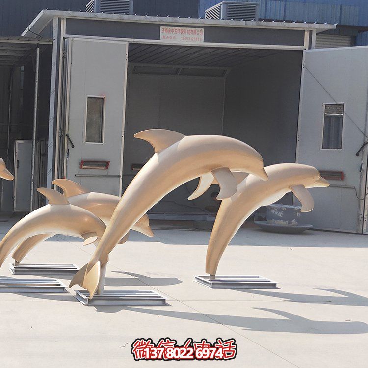 高端不銹鋼海豚雕塑，為售樓部門口增添完美視覺