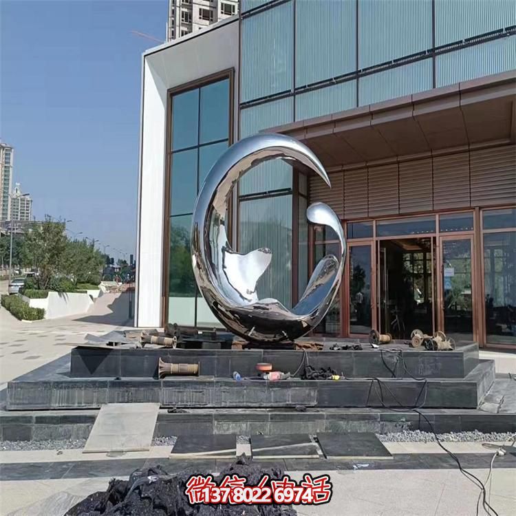 高端不銹鋼創(chuàng)意鏡面圓環(huán)雕塑，點綴酒店會所裝飾