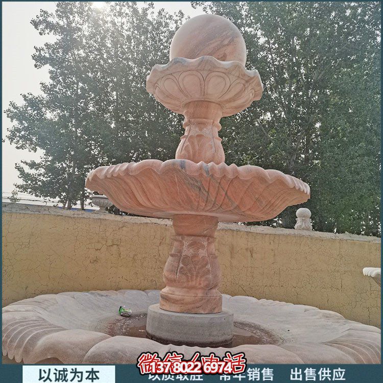 紅大理石石雕園林噴泉，展現(xiàn)絢爛晚霞