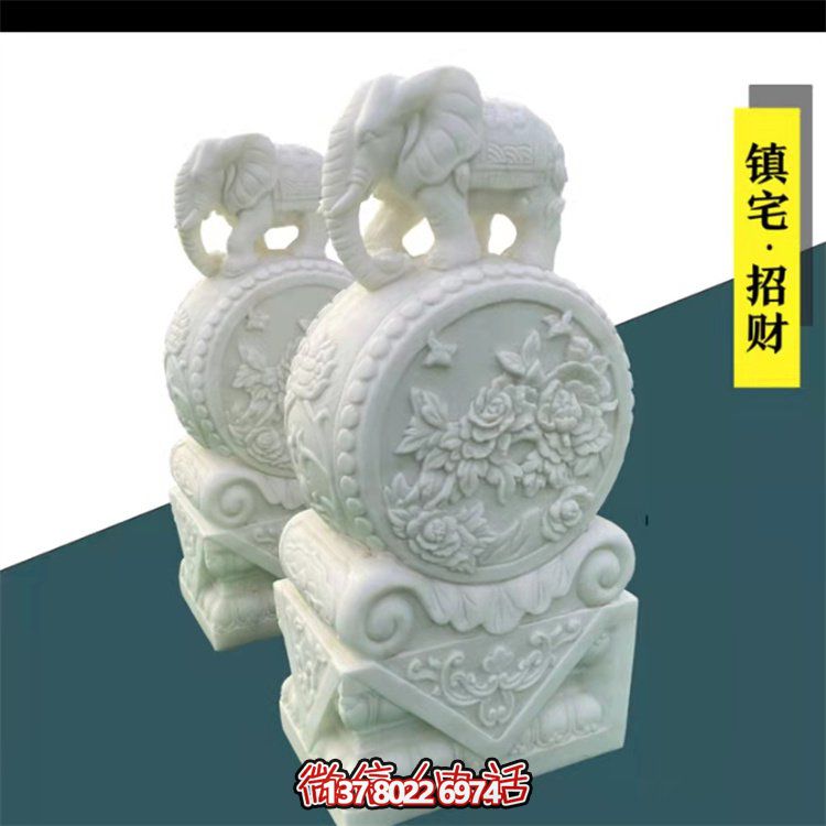 給庭院增添經(jīng)典氣息，漢白玉石抱鼓門墩裝飾