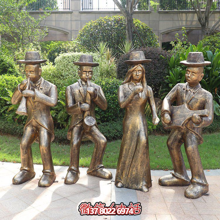 玻璃鋼音樂雕塑融合吹拉彈唱主題的人物仿銅創(chuàng)意裝置