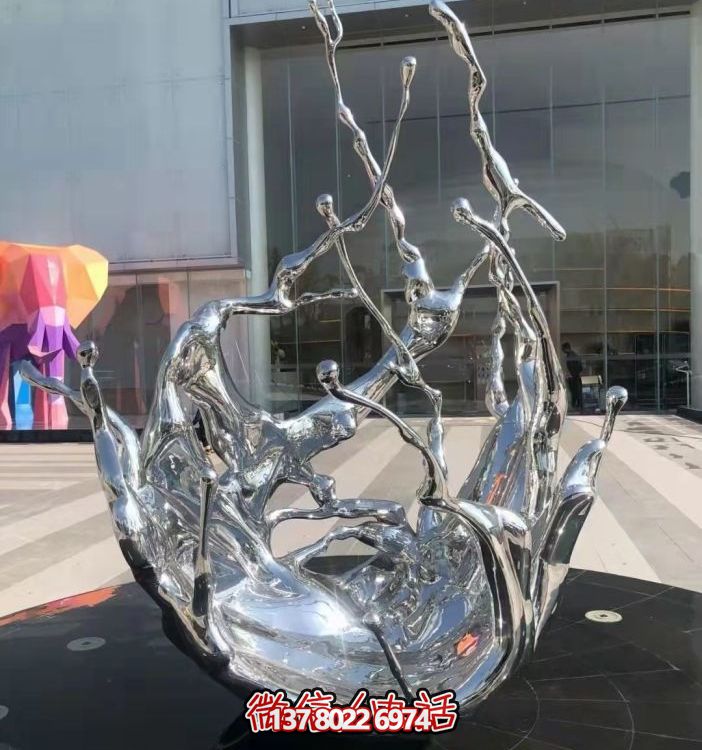 不銹鋼抽象海浪噴泉水景雕塑，開啟精致戶外新景觀