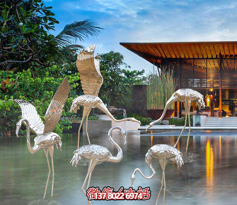 不銹鋼火烈鳥雕塑，游樂園擺放鏡面裝點(diǎn)