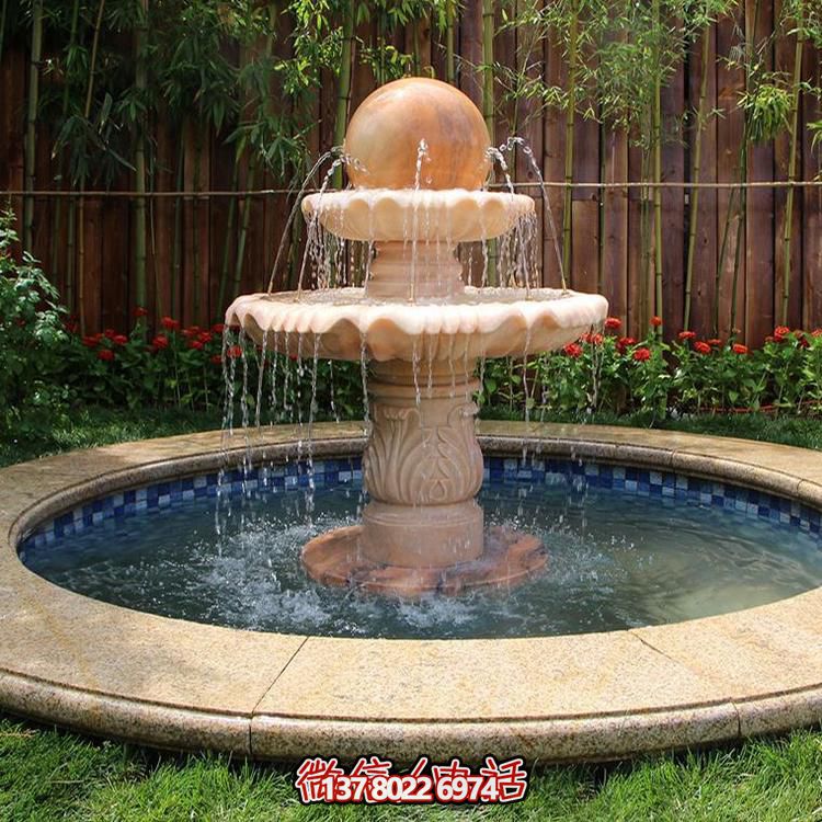 晚霞之紅，流水之?dāng)[件，噴泉之雕塑