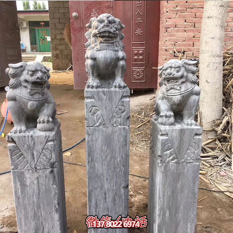 經(jīng)典仿古石獅子拴馬柱擺件，點(diǎn)綴園林