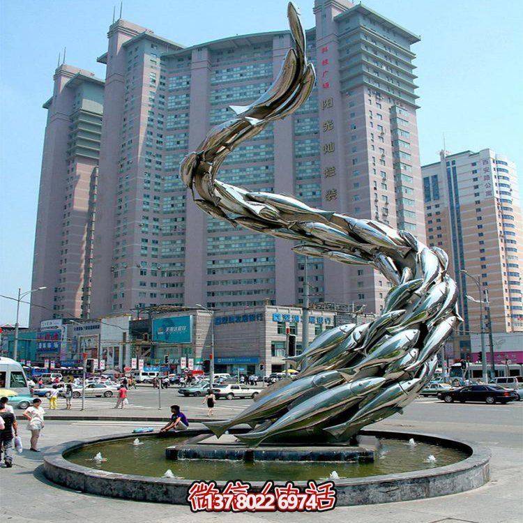 大型水景觀雕塑，螺旋游水魚群擺放