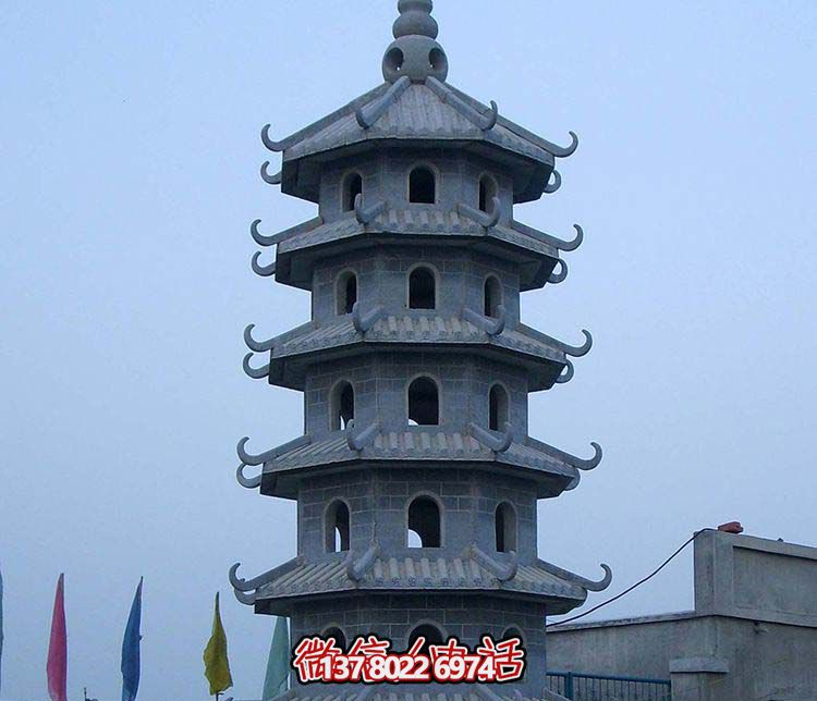 古典寶塔景觀園林，精美石雕青石多層搭配