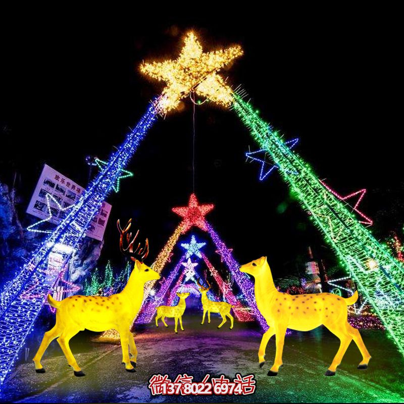 彩繪梅花鹿玻璃鋼雕塑，照明發(fā)光環(huán)繞