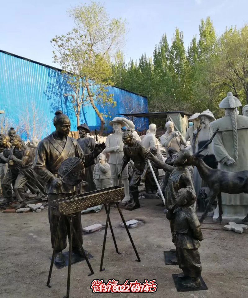 仿真鑄銅雕塑烤串，給景區(qū)、飯店、街邊賣(mài)烤串的人物雕塑