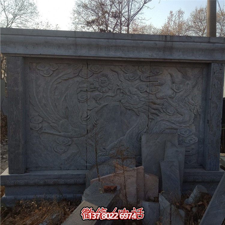 經典中式庭院，清新山水浮雕照壁