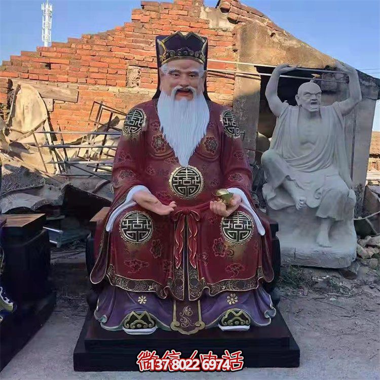 玻璃鋼彩繪財(cái)神雕塑，為景區(qū)寺廟供奉