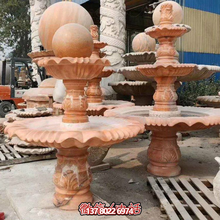 紅晚霞中式二層風水球，讓你的庭院擺放流水轉(zhuǎn)運風水