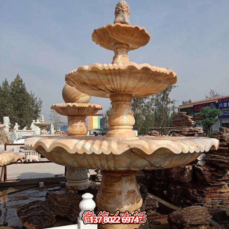 紅石材雕刻層噴泉，點(diǎn)綴天然晚霞水園林