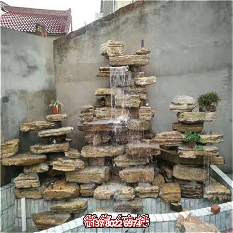 大型立式層流水假山石造景，給你驚艷的室外庭院廣場