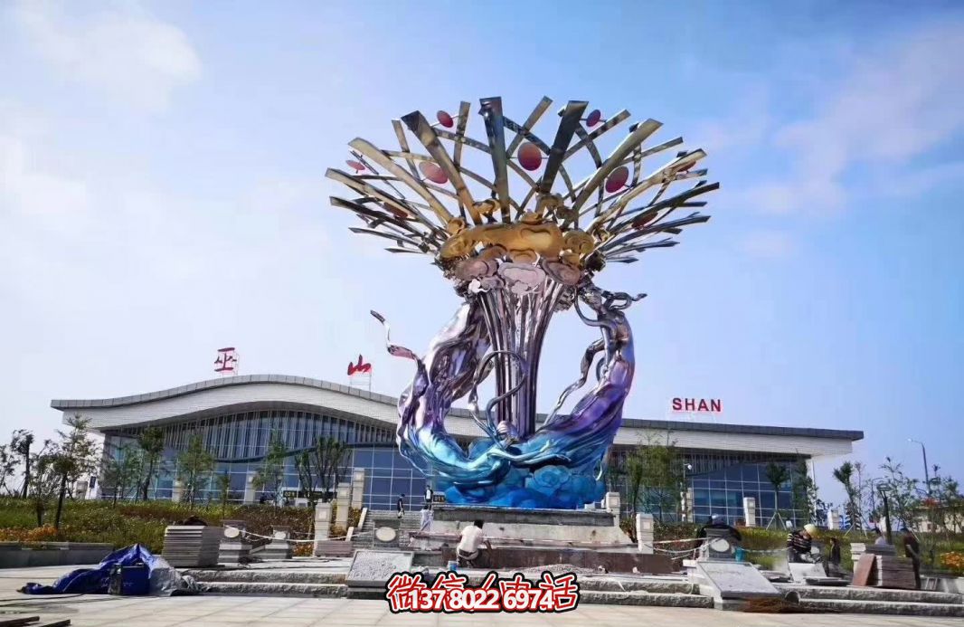 玻璃鋼美人魚雕塑，給廣場帶來彩繪跳舞美景