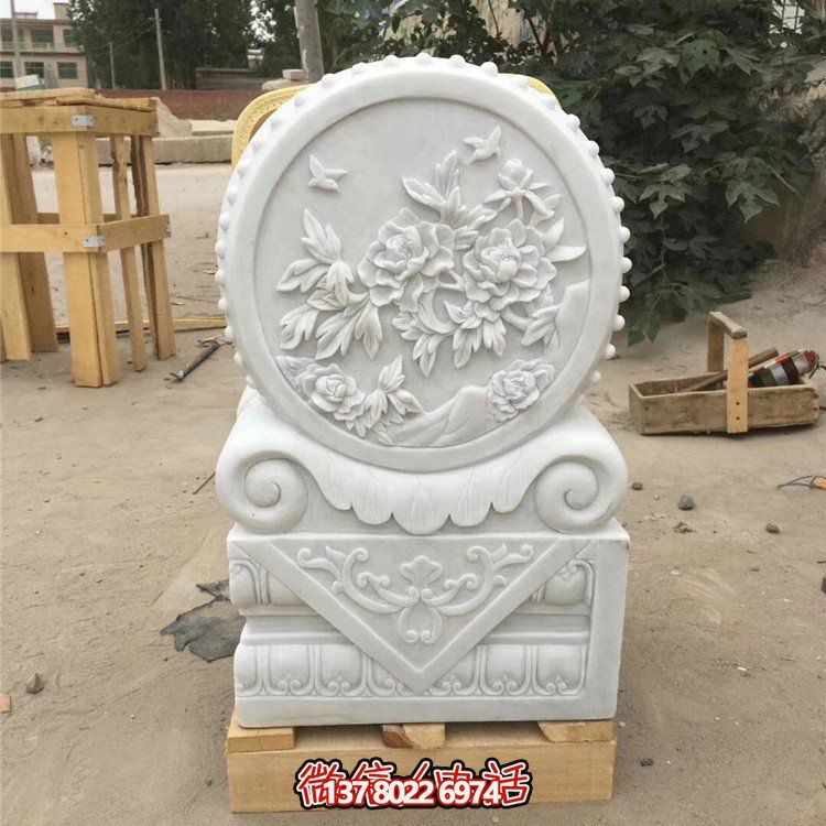 經(jīng)典石雕藝術(shù)，漢白玉石雕大理石門口門墩鎮(zhèn)宅鼓抱雕塑戶外裝飾