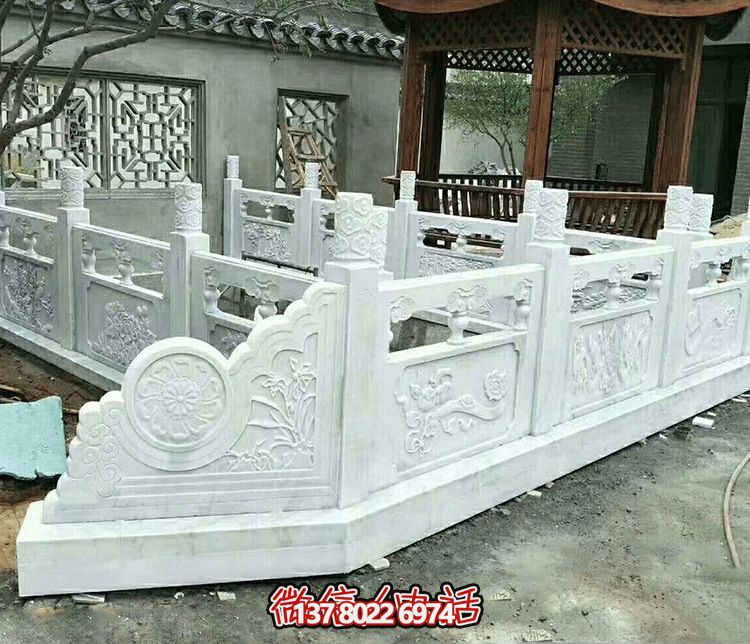 唯美古典庭院，池塘裝飾雕塑，漢白玉欄桿