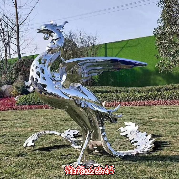 精美不銹鋼鳳凰雕塑，裝飾您的室外景觀