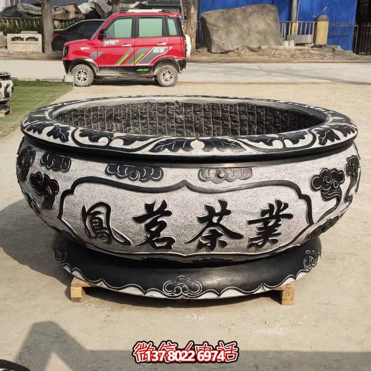 仿古青石荷花水缸，配合庭院戶外，點(diǎn)綴人間養(yǎng)魚園