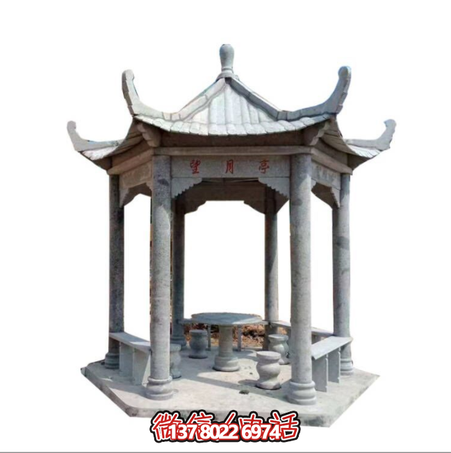 美麗月夜，精美石雕亭子