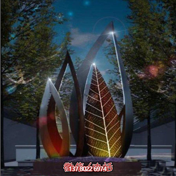 不銹鋼鏤空樹(shù)葉花卉雕塑戶外公園廣場(chǎng)亮化裝飾小品