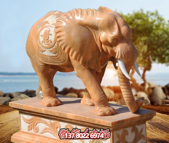 戶外景區(qū)晚霞紅石雕大象雕塑