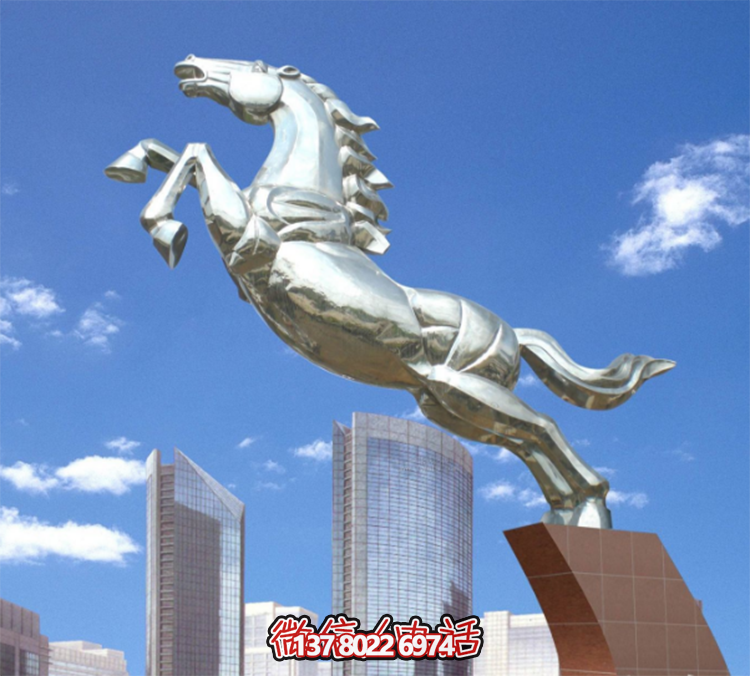 不銹鋼馬兒雕塑，鏡面騰空的馬兒雕塑，企業(yè)精神標(biāo)識標(biāo)志