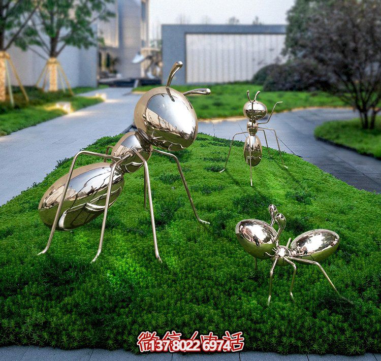 不銹鋼鏡面螞蟻，小區(qū)綠化帶裝飾動物擺件
