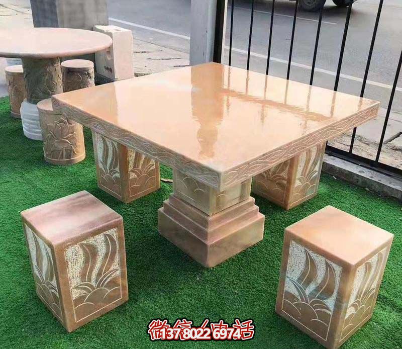 晚霞紅小區(qū)景觀方形簡約石桌凳裝飾擺件 晚霞紅小區(qū)景觀方形簡約石桌凳裝飾擺件