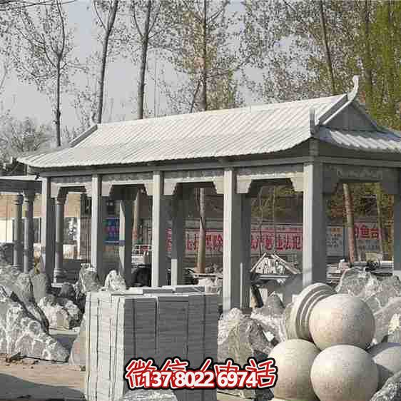 涼亭雕塑-寺院戶外擺放仿古建長(zhǎng)廊青石涼亭