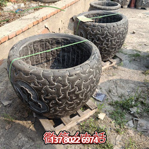 別墅庭院青石石雕浮雕魚(yú)缸雕塑