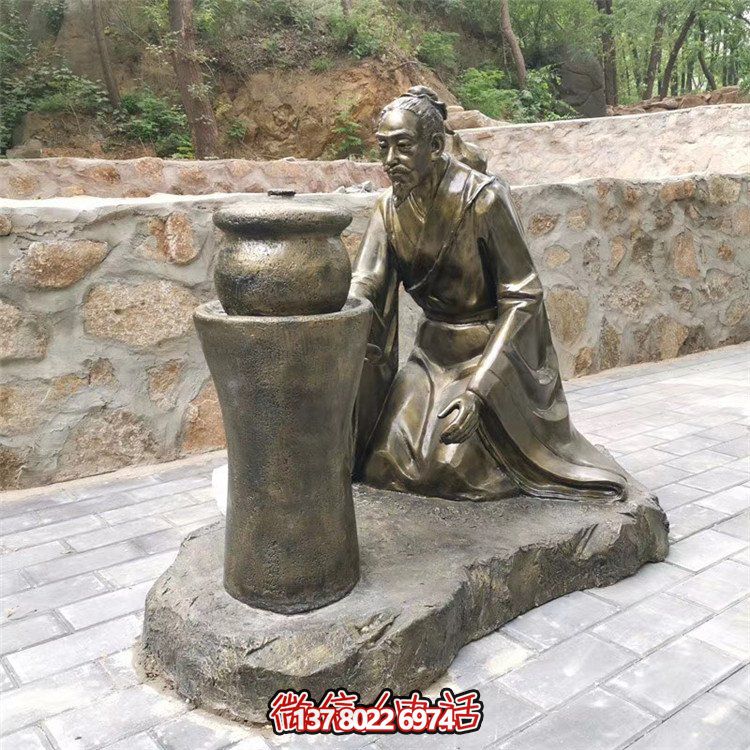 煎藥古代人物，中醫(yī)文化熬制中藥玻璃鋼仿銅情景雕塑