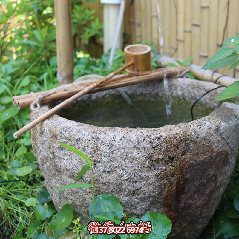 水缸造景擺件流水庭院景觀(guān)日式石缽戶(hù)外噴泉石槽魚(yú)缸