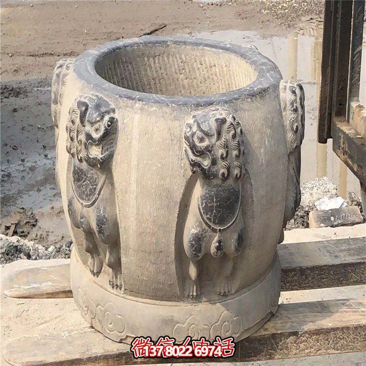 庭院青石仿古雕刻獅子養(yǎng)魚(yú)石缸擺件