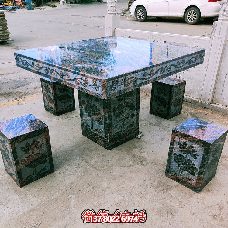 大理石石桌凳，正方形桌子凳子