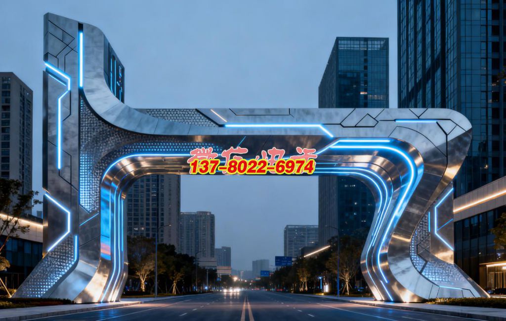 未來(lái)之樞 —— 不銹鋼科技感景觀(guān)雕塑大門(mén)?城市智創(chuàng)紀(jì)元地標(biāo)